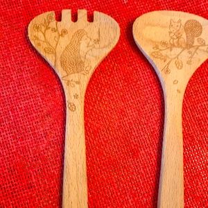 Wood salad utensils